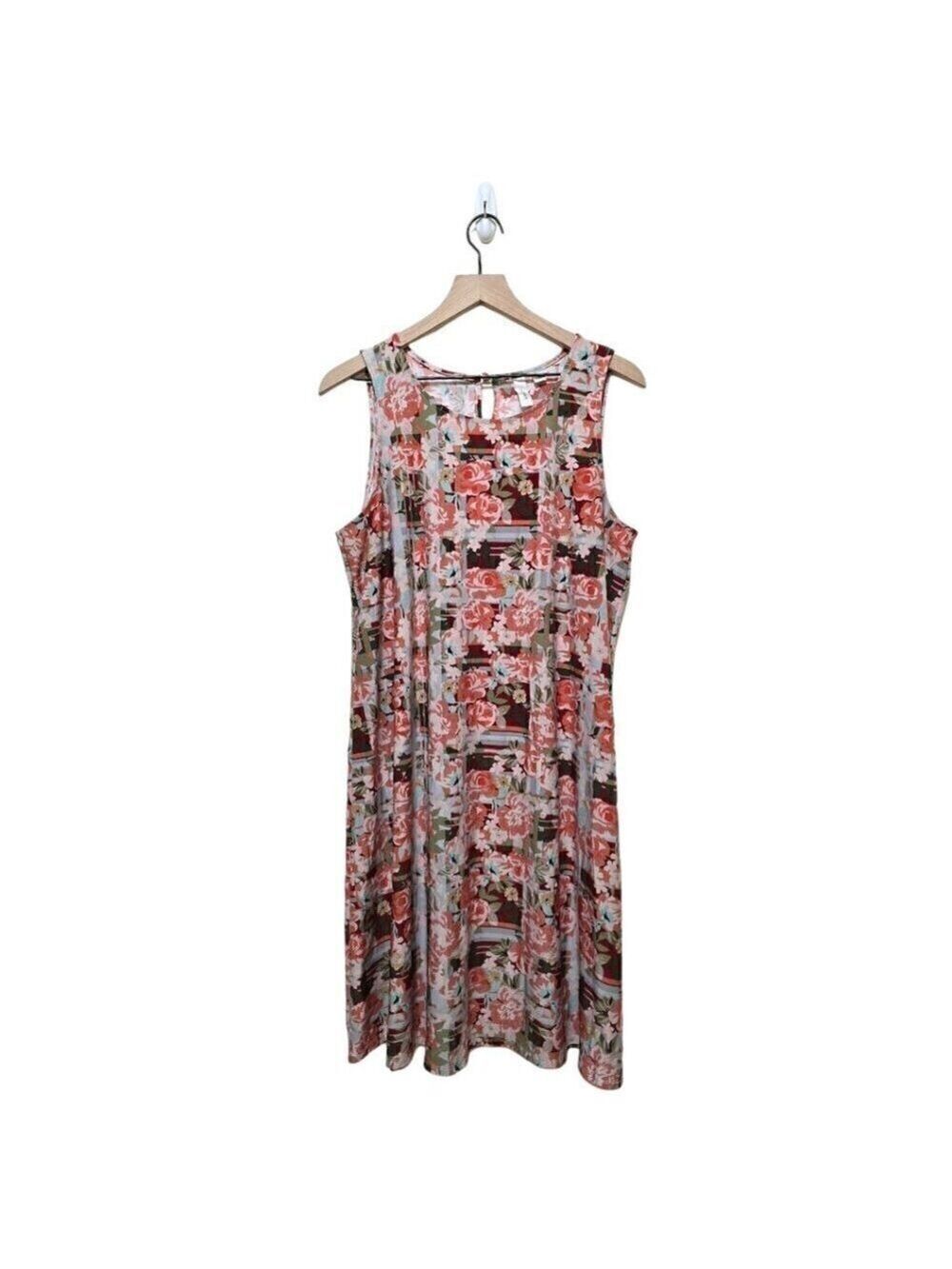 Tacera Floral Sleeveless Stretch Flowy Dress Sz L